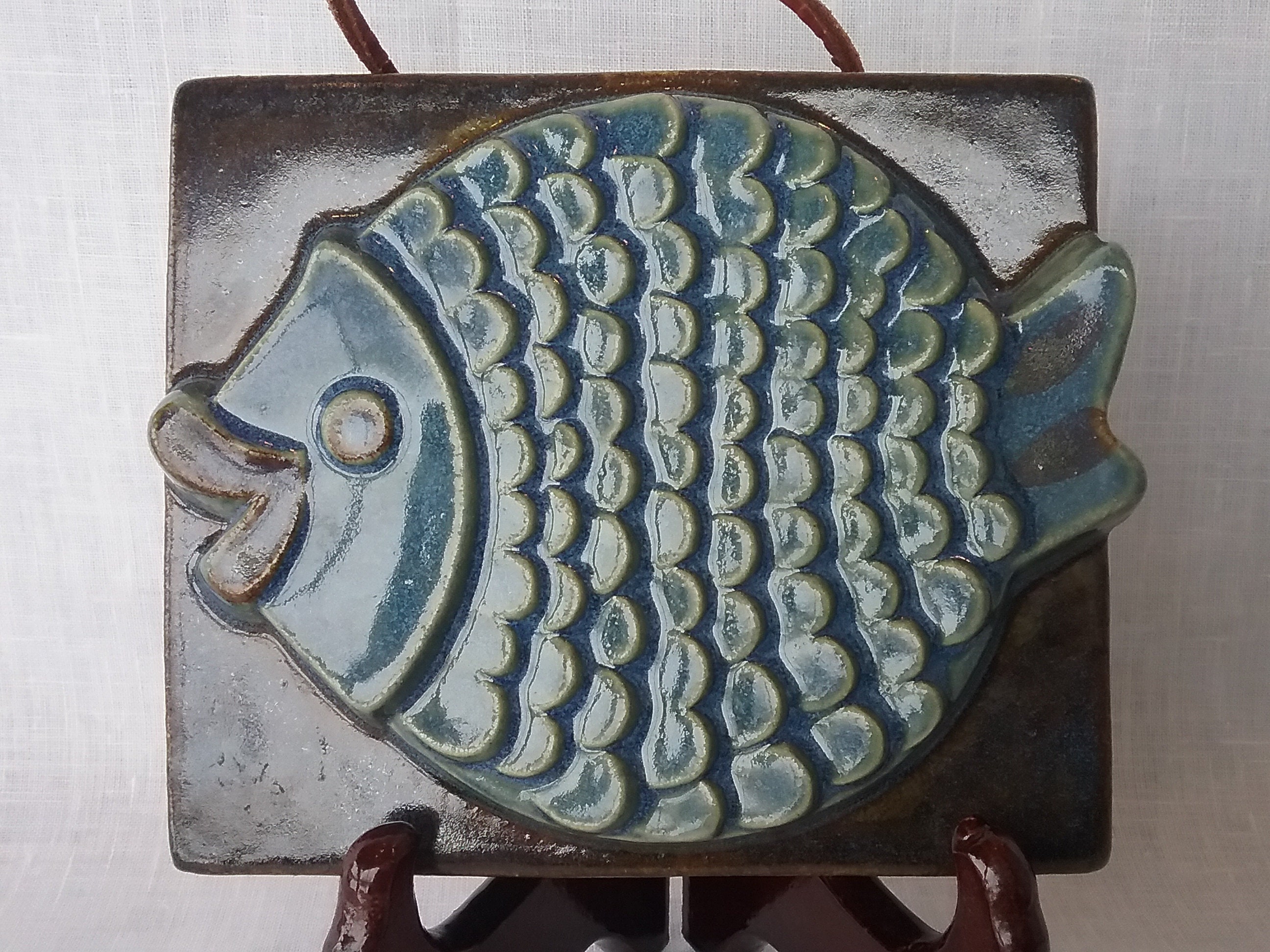 Vintage Swedish Stoneware Fish Wall Plaque, Willy Fischer Ego