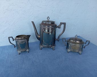 アンティーク銀メッキコーヒーセット：スウェーデン製 Östberg & L、ティーセット3点