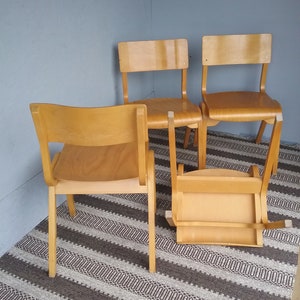 1 of 4 Swedish mid-century modern maple stacking chairs, 1960s bentwood and plywood chair, Scandinavian chairs zdjęcie 2