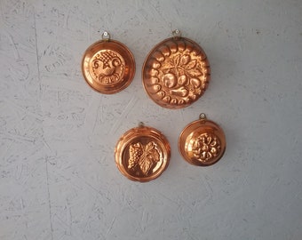 Set of 4 Antique Copper Molds, Traditional Swedish Copper Molds for Baking, Scandinavian Vintage Home Decor, Kitchen Decoration