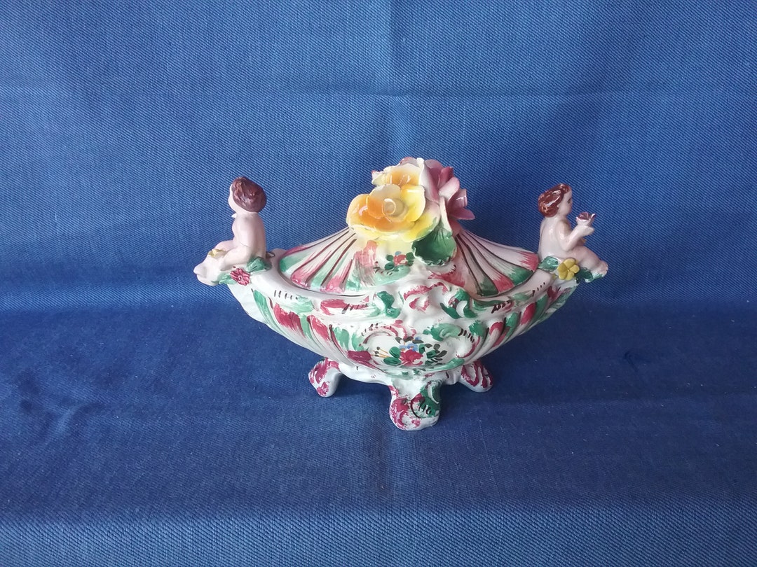Vintage Porcelain Italian Sugar Bowl / Flower Treasure Pottery Etsy