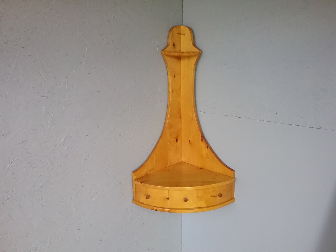 Vintage Wooden Corner Shelf With Drawers Large Shelf With Etsy