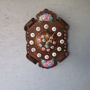 Antique Wooden Clock with Enamelled Ornaments, Wall Clock with Junghans Quartz Movement, Wooden Carved Clock, Decorative Clock