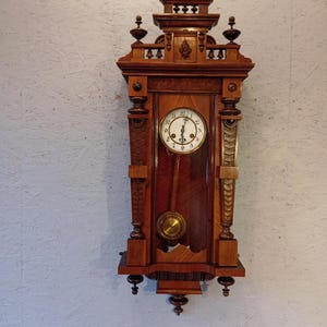 Antique Junghans wall clock with pendulum, German clock from 1890-1910, clock regulator