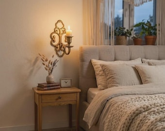 Scandinavian Vintage Brass Wall Sconce, Baroque Candle Holder, Mid-Century Modern Home Decor