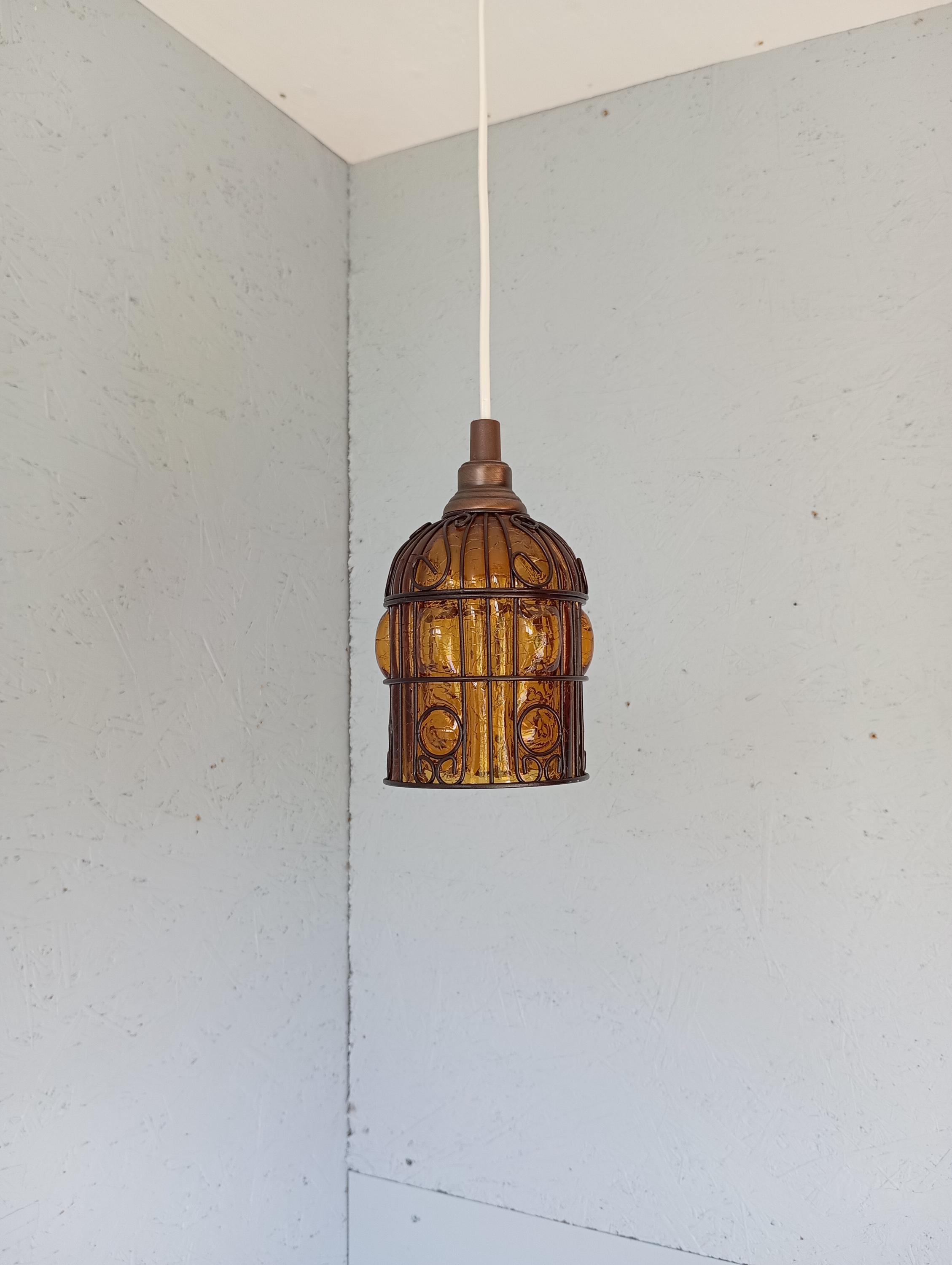 ミッドセンチュリー アンバーガラスペンダントライト ミッドセンチュリー アンバー バブルガラス ペンダントランプ