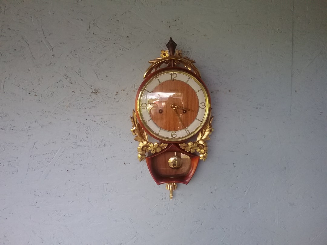 Antique Junghans-brobi Teak Wall Clock: 1930s German Gold-plated ...