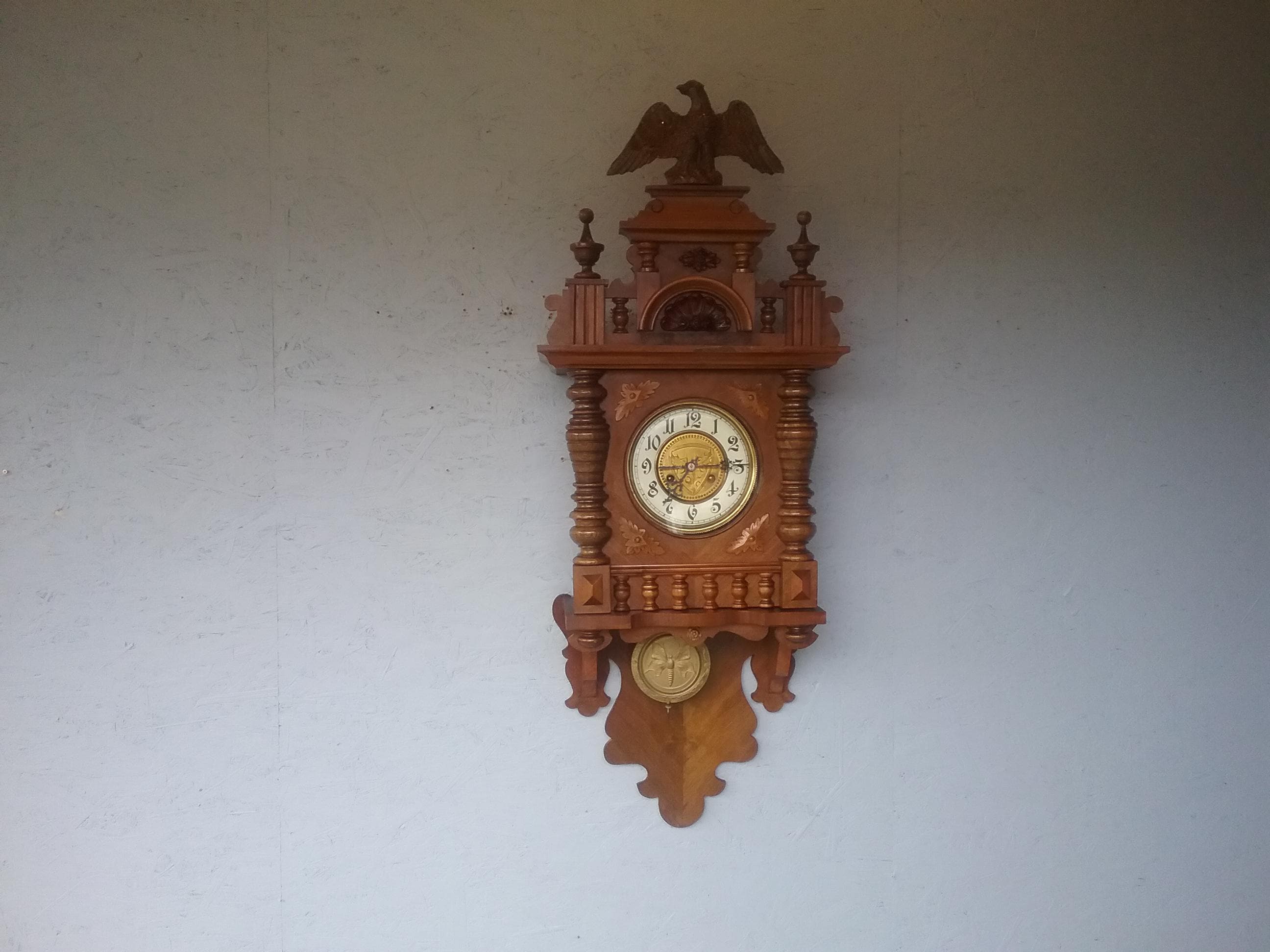 Antique Kienzle Wooden Wall Clock: German Pendulum Clock, Spiral