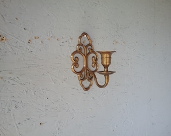 Vintage Brass Wall Candle Holder: Handmade Scandinavian Decor