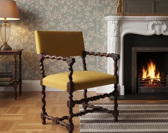 Antique Louis XIII Style Armchair: 1800s Carved Throne Chair