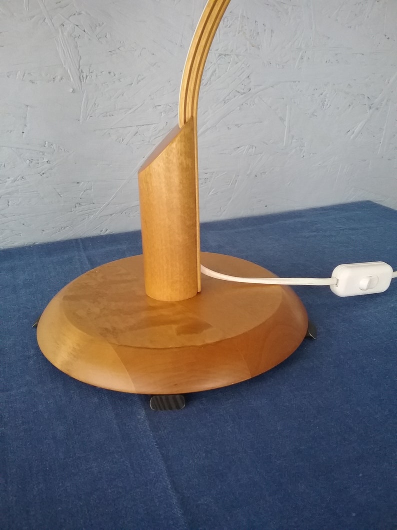 Gustaf vintage table lamp, Scandinavian bentwood lamp, wooden lamp with lampshade, lamp with stylish antique lampshade, housewarming gift image 6