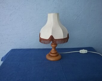 Scandinavian vintage turned wood table lamp, lamp with stylish antique lampshade, stylish lamp, housewarming gift