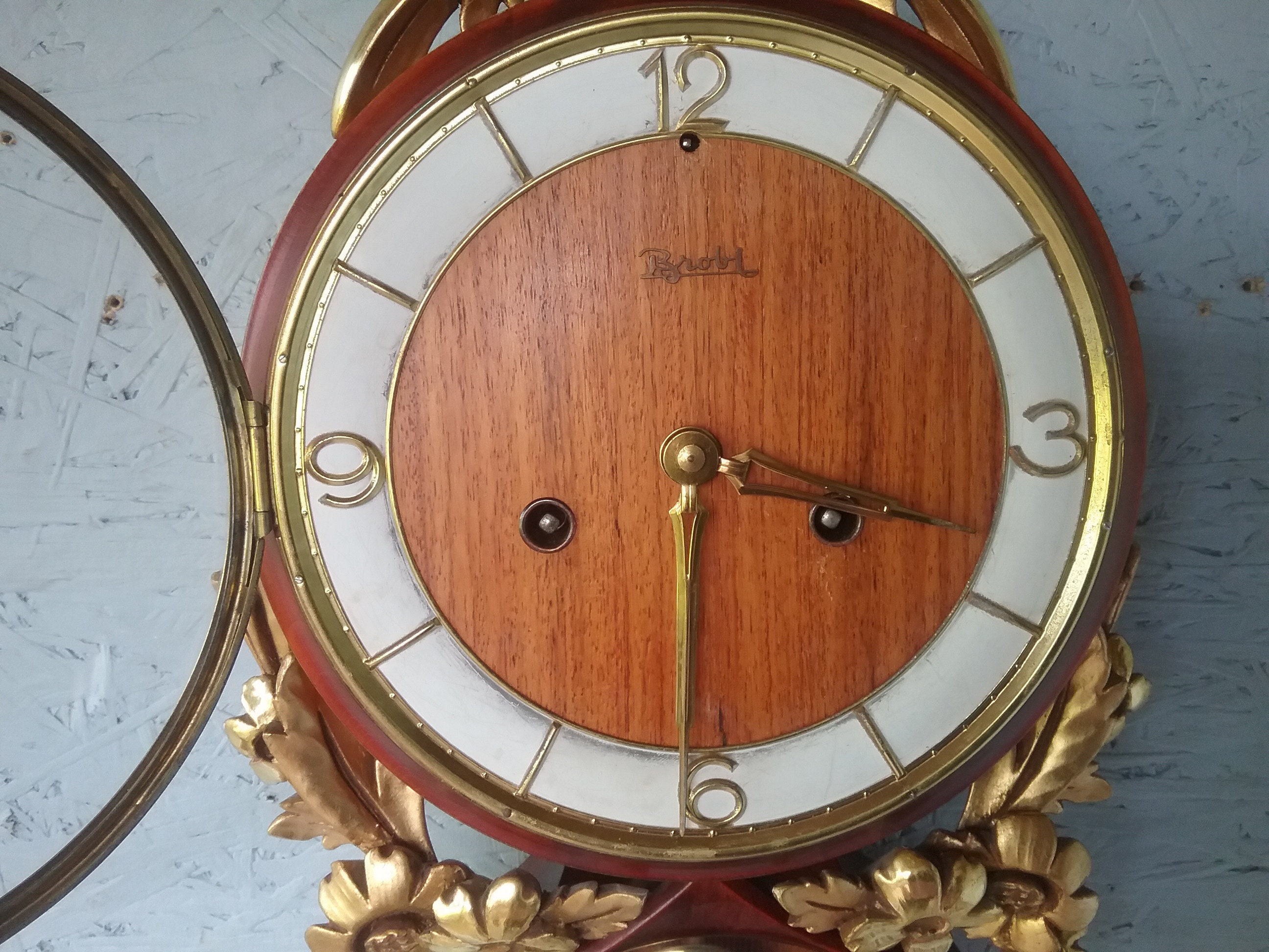 Antique Junghans-brobi Teak Wall Clock: 1930s German Gold-plated ...