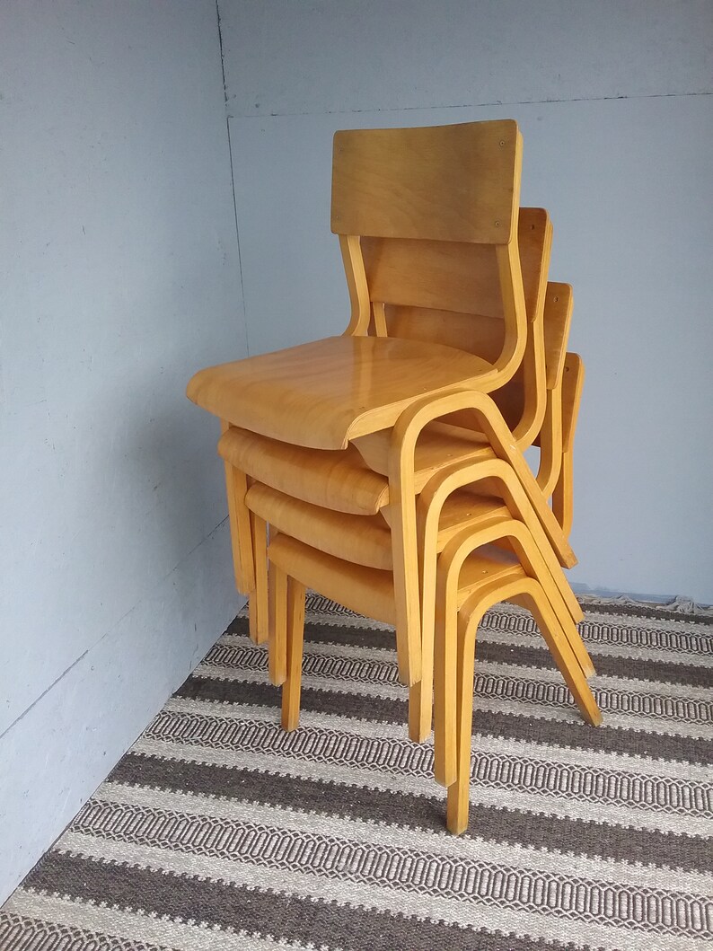 1 of 4 Swedish mid-century modern maple stacking chairs, 1960s bentwood and plywood chair, Scandinavian chairs zdjęcie 7