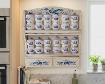 Scandinavian Spice Rack, Porcelain Herbs Shakers, Cottagecore Kitchen Decor, Vintage Ceramic Jars.