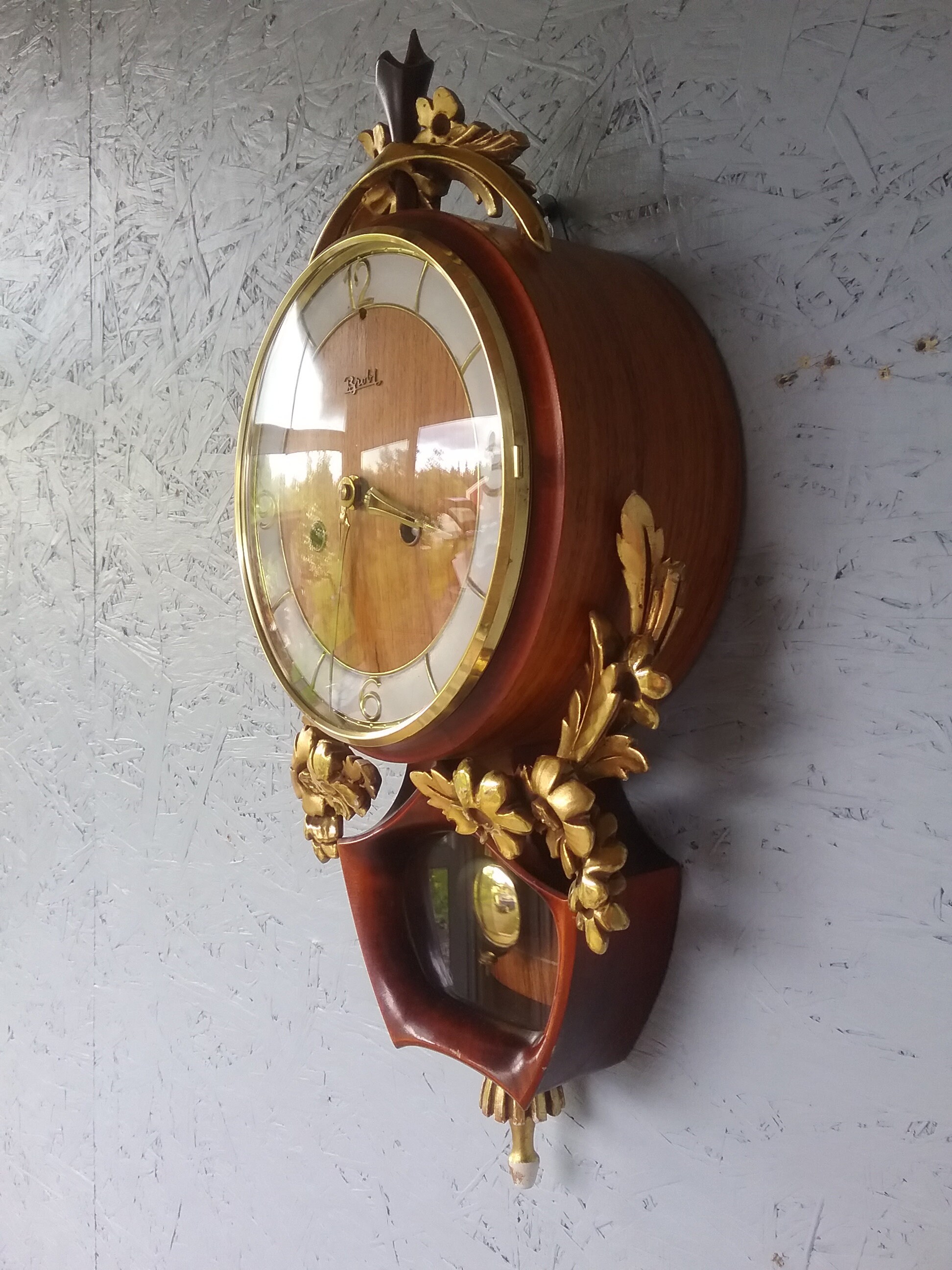 Antique Junghans-brobi Teak Wall Clock: 1930s German Gold-plated ...