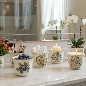 Vintage Goebel Ceramic Flowerpots: Baccae Nordicae Fruit Motif, W. Germany