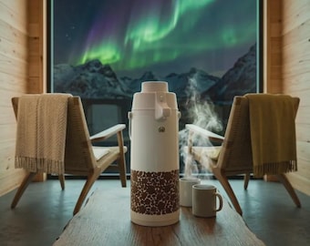 Pfau Air Pot, Japanische Pump Thermoskanne, Mid Century Modern, 70er Jahre Blumen Kaffee Karaffe