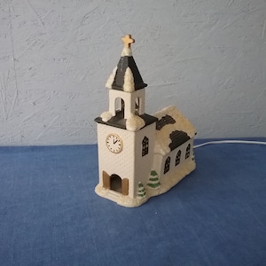 Vintage table lamp - ceramic church, candlestick in the shape of a church, Christmas decoration
