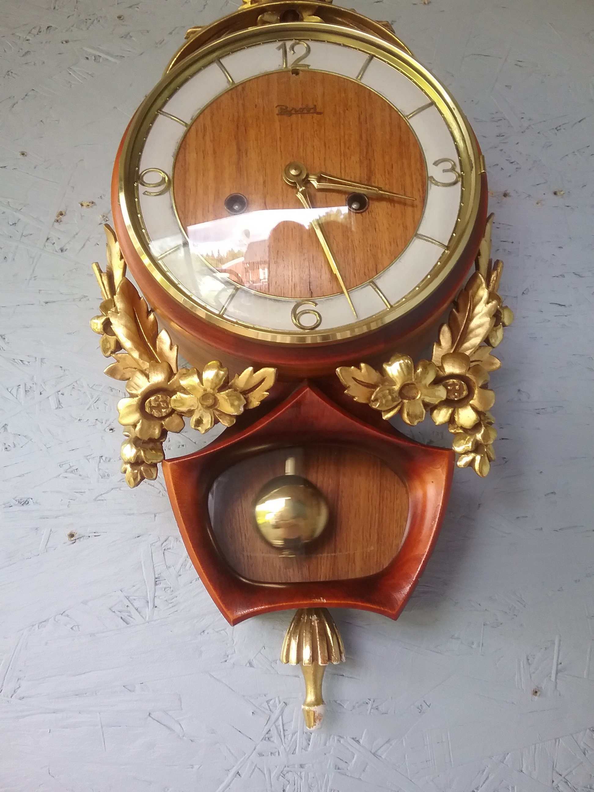 Antique Junghans-brobi Teak Wall Clock: 1930s German Gold-plated ...