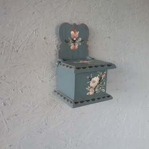 Vintage wooden salt container, Swedish wall salt container, handmade and hand-painted, wall rustic decoration