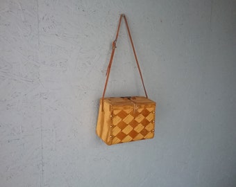 Birch bark woven handbag, mid century Scandinavian handbag, Swedish design, rustic wall decor, hand woven, Scandinavian folk art