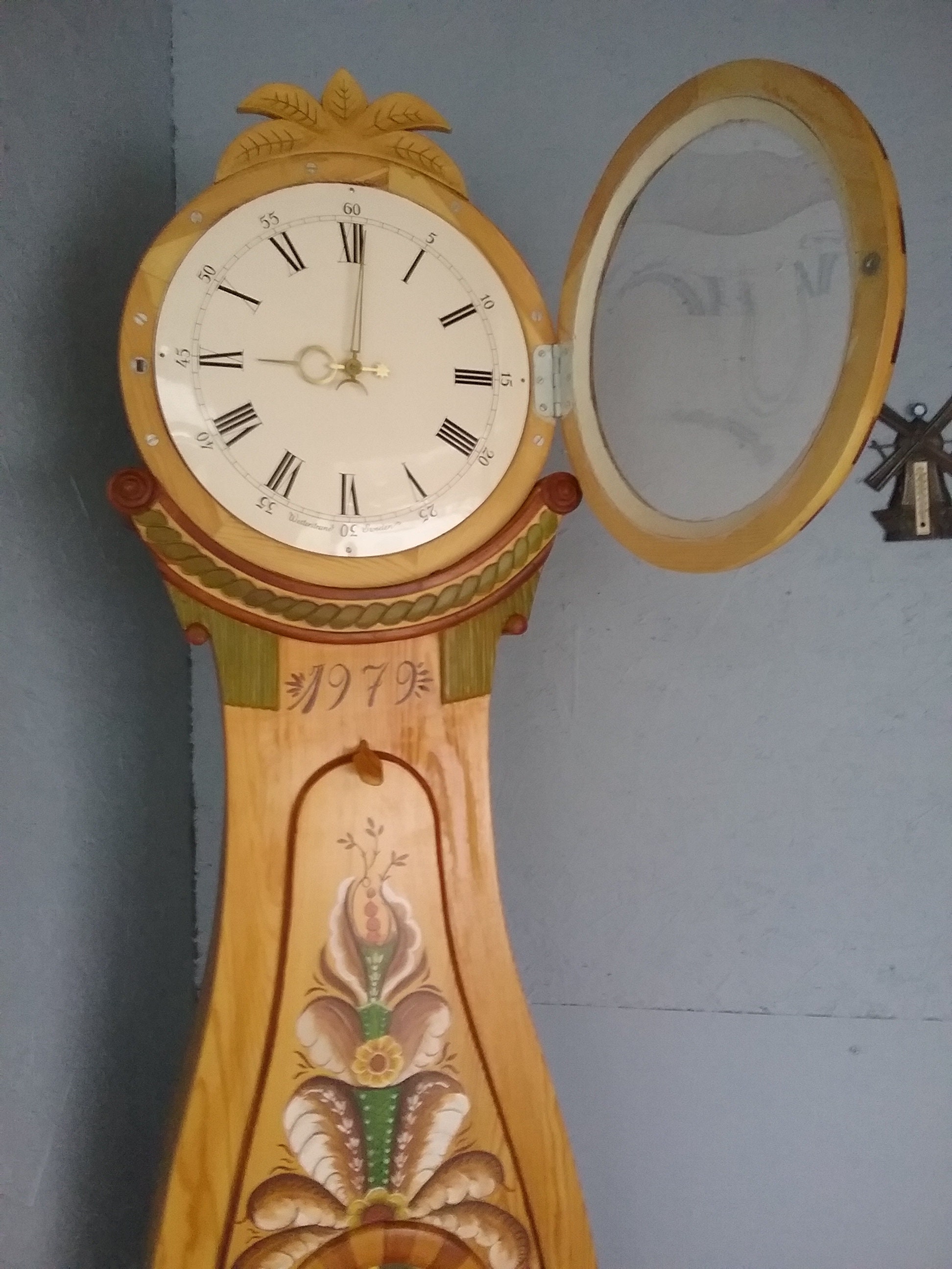 Mora Swedish Working Vintage Floor Clock Hand Painted, Wedding Gift