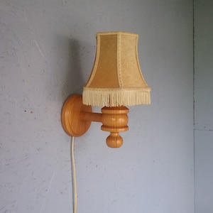 Wooden Swedish vintage wall lamp, turned wood wall lamp, Scandinavian wall lamps, housewarming gift, wall lamp with lampshade