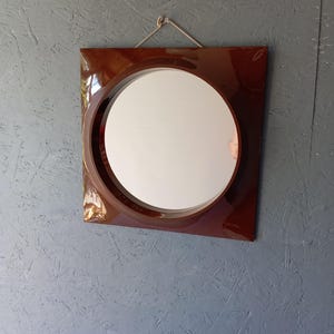 Hammarplast Plastic Mirror, Space Age Wall Mirror, Brown Square Mirror, Retro Swedish Decor image 4