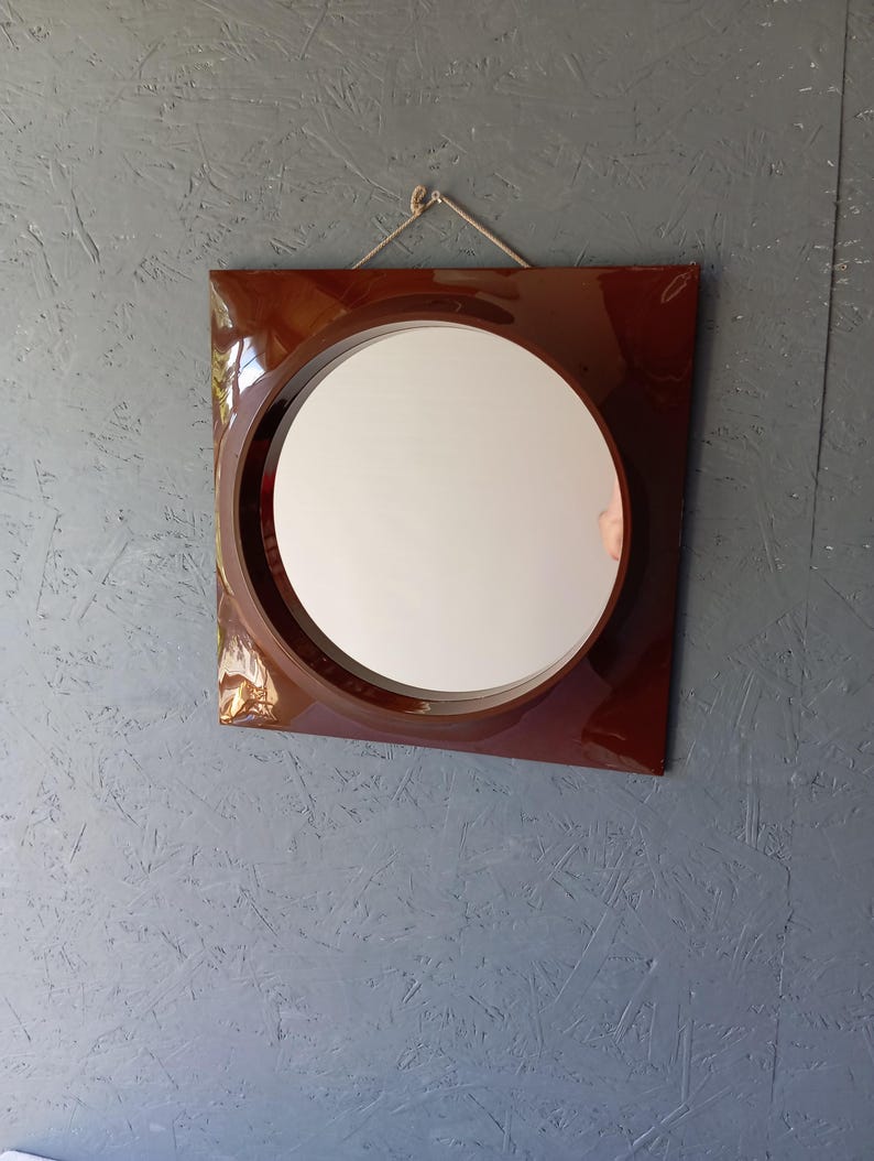 Hammarplast Plastic Mirror, Space Age Wall Mirror, Brown Square Mirror, Retro Swedish Decor image 4