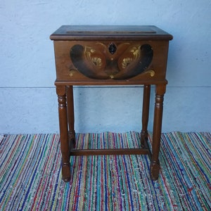 Antique Swedish threadwork on turned legs, wooden hand-painted thread box, side table, flower stand, wooden jewelry organizer, gift
