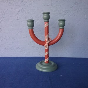 Traditional Swedish Vintage 3 Arms Wooden Candelabra, Wooden Table Candlestick, Scandinavian Candle Holder