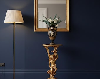 Antique Carved Gilded Cherub Side Table: 1920s Console