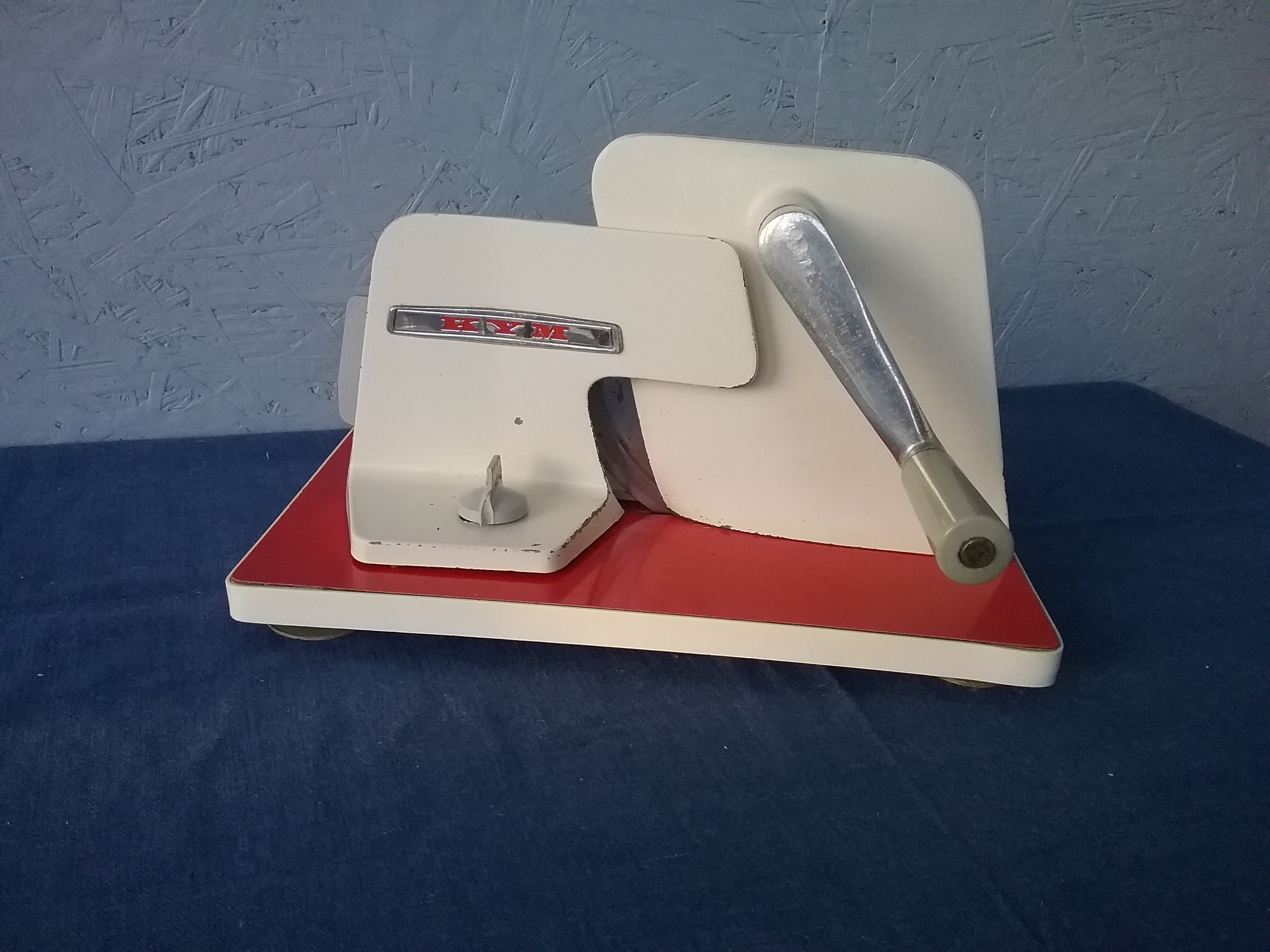 Vintage 70s 80s KYM Germany Manual Orange Bread Slicer With Formica Stand 