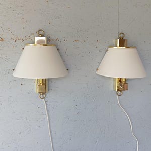 A pair of Scandinavian vintage Boréns Borås wall lamps in brass and metal, wall sconces from the 1970s, home decor, interior design