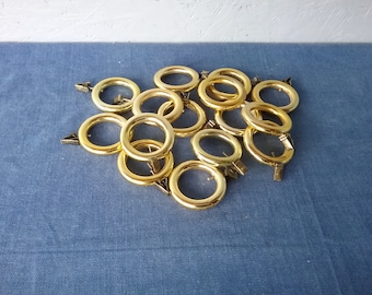 Vintage Gold Tone Plastic Curtain Rings with Clips, Set of 15