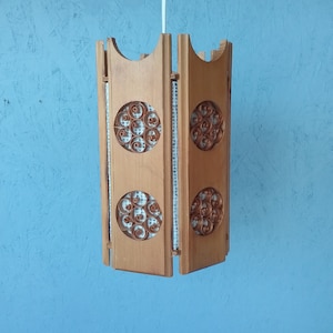 Handmade Swedish wooden pendant lamp, rustic lamp, Scandinavian ceiling lamp, vintage wooden lamp
