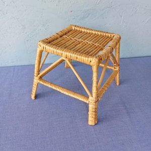 Small vintage rattan stool, rattan plant table, handmade display table, boho chic stool, housewarming gift