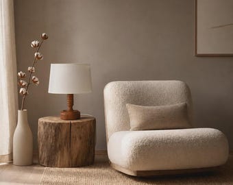 Lámpara de mesa escandinava vintage de madera con pantalla