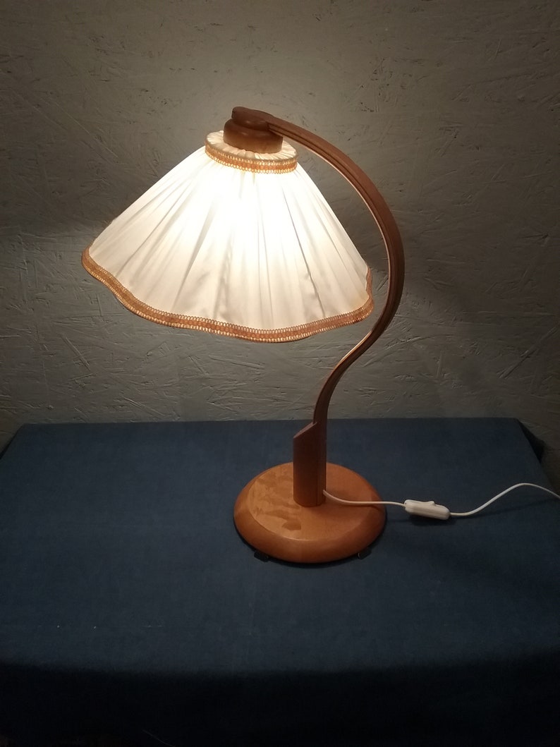 Gustaf vintage table lamp, Scandinavian bentwood lamp, wooden lamp with lampshade, lamp with stylish antique lampshade, housewarming gift image 2