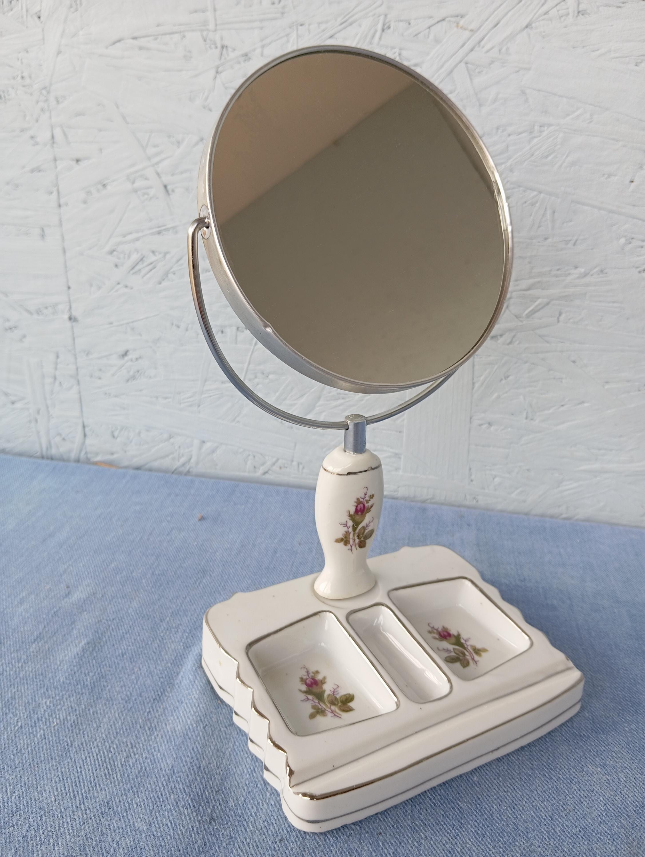 Miroir vintage double face sur pied – design rétro - Décoration