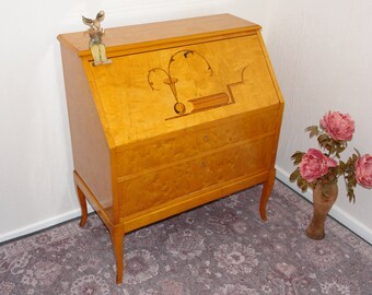 Bureau,Vintage dresser commode secretaire bureau, antique style chest of drawers, polished original