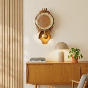 Genfa Teak Wood Pendulum Clock: Mid-Century German Wall Decor