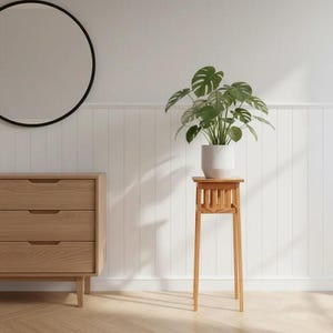 Vintage Scandinavian Wooden Pedestal: Handmade Flower Column Display Table