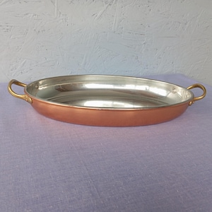 Vintage Copper Fish Pan with Brass Handles: 1970s Kitchenware