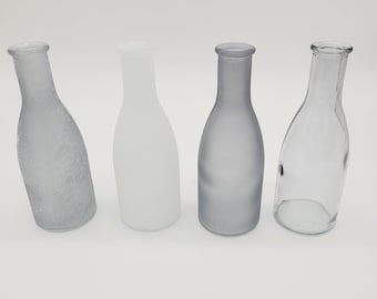 4er Set Glasvase Grautöne, bauchig besondere Flaschen, Blumenvase, Dekovase, Glasvase, Wohndeko,