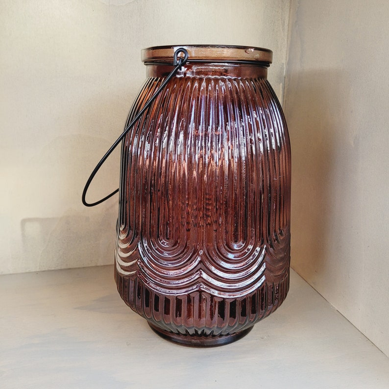 Glass vase reddish-brown bronze bulbous with grooves, lantern with grooves, flower vase, decovase, glass vase, home decoration, image 1