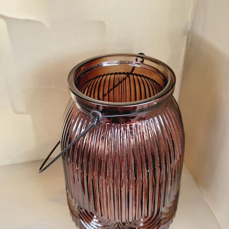 Glass vase reddish-brown bronze bulbous with grooves, lantern with grooves, flower vase, decovase, glass vase, home decoration, image 2