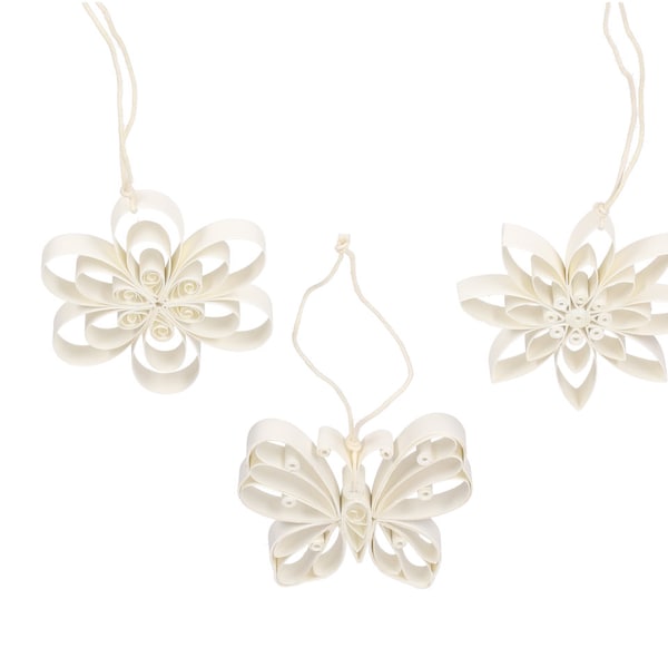 3er Set Papier Hänger Quilling-Technik Ornamente Faltaufhänger Schmetterling Blüten Blumenaufhänger