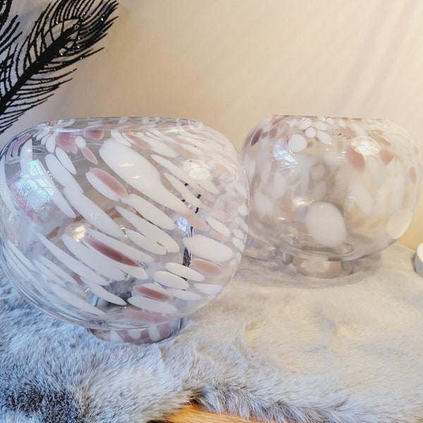 Glass vase handmade white pink transparent, vase, glass vase, decovase, flower vase,